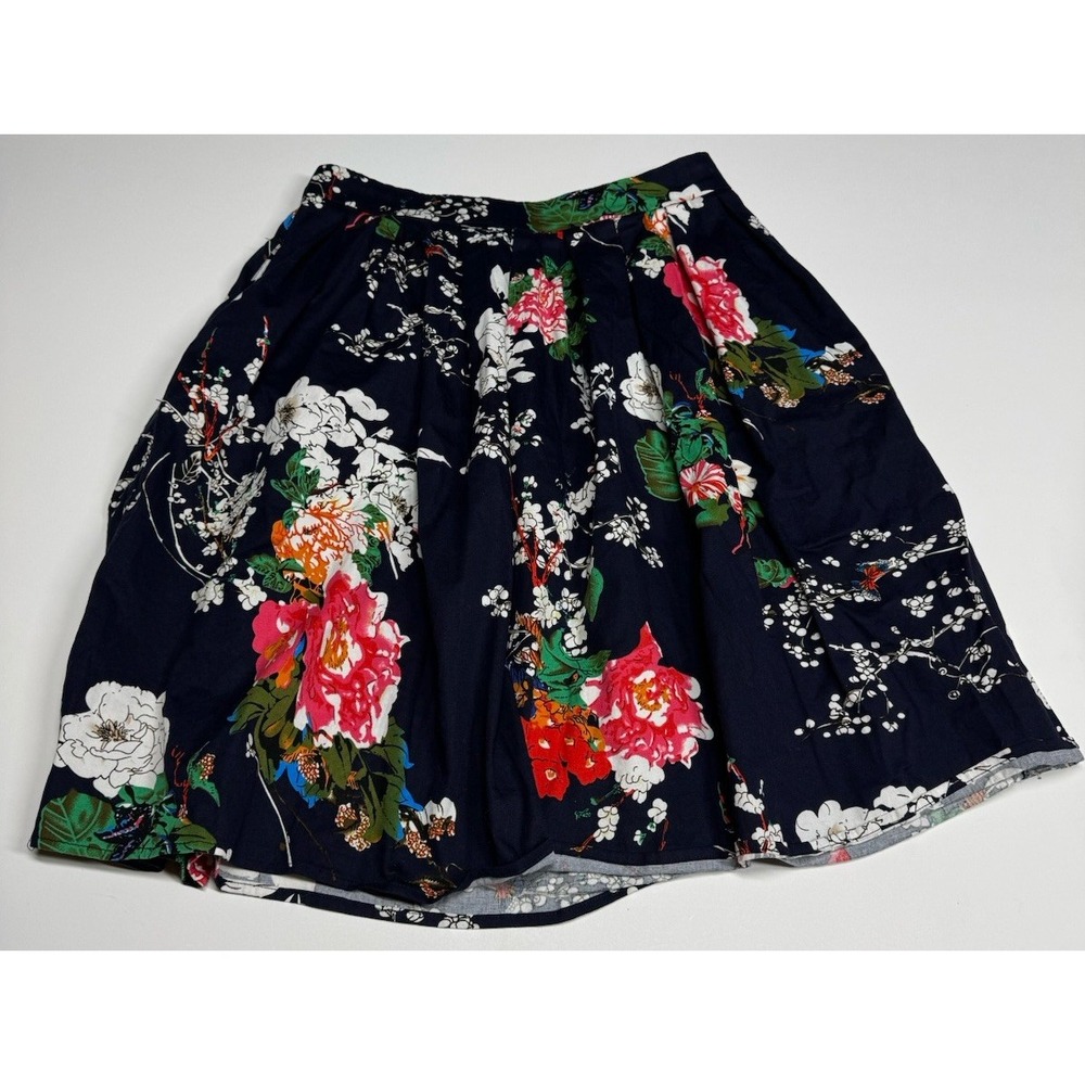 Grace Karin Women's Pleated Skirt w Pockets  Size M  Dark Navy Floral  Hepburn